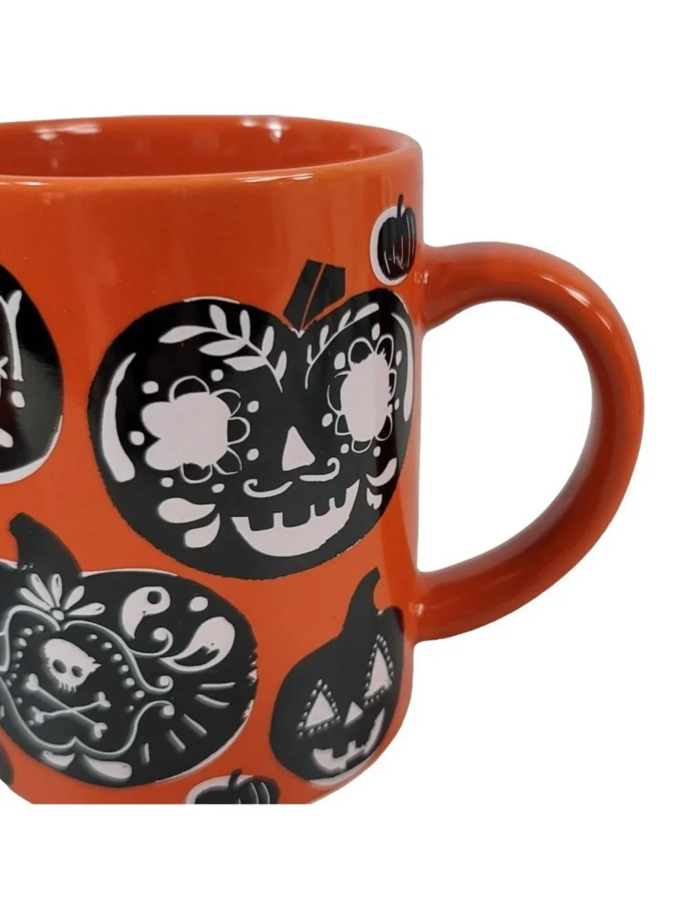Crate & Barrel Halloween Mug Orange 14oz Boo Pumpkins Jack O'Lantern Dia Muertos